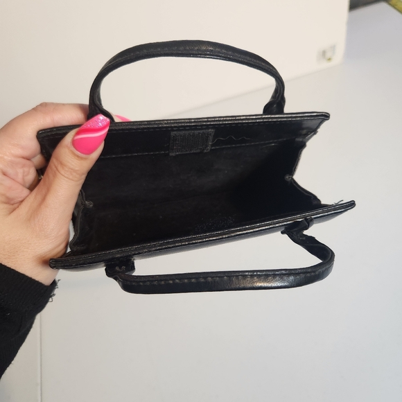 Vintage Mini Purse Houndstooth Wool Black Beige Faux Patent Leather MCM Clutch - Picture 3 of 5